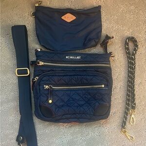 MZ Wallace Downtown Crosby Crossbody Navy/Gold hardware